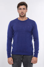 Navy Blue Crew Neck Embroidered Plain Knitwear - Wessi