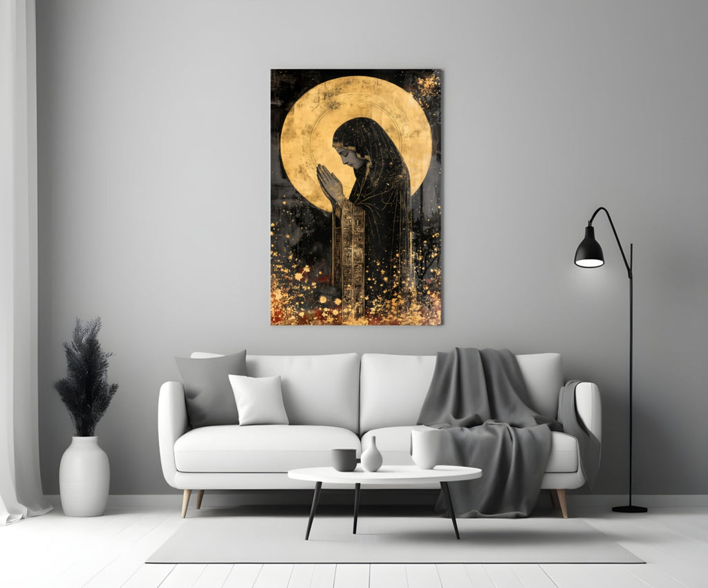 Golden Prayers of Mary Glass Wall Art || Designer Collection