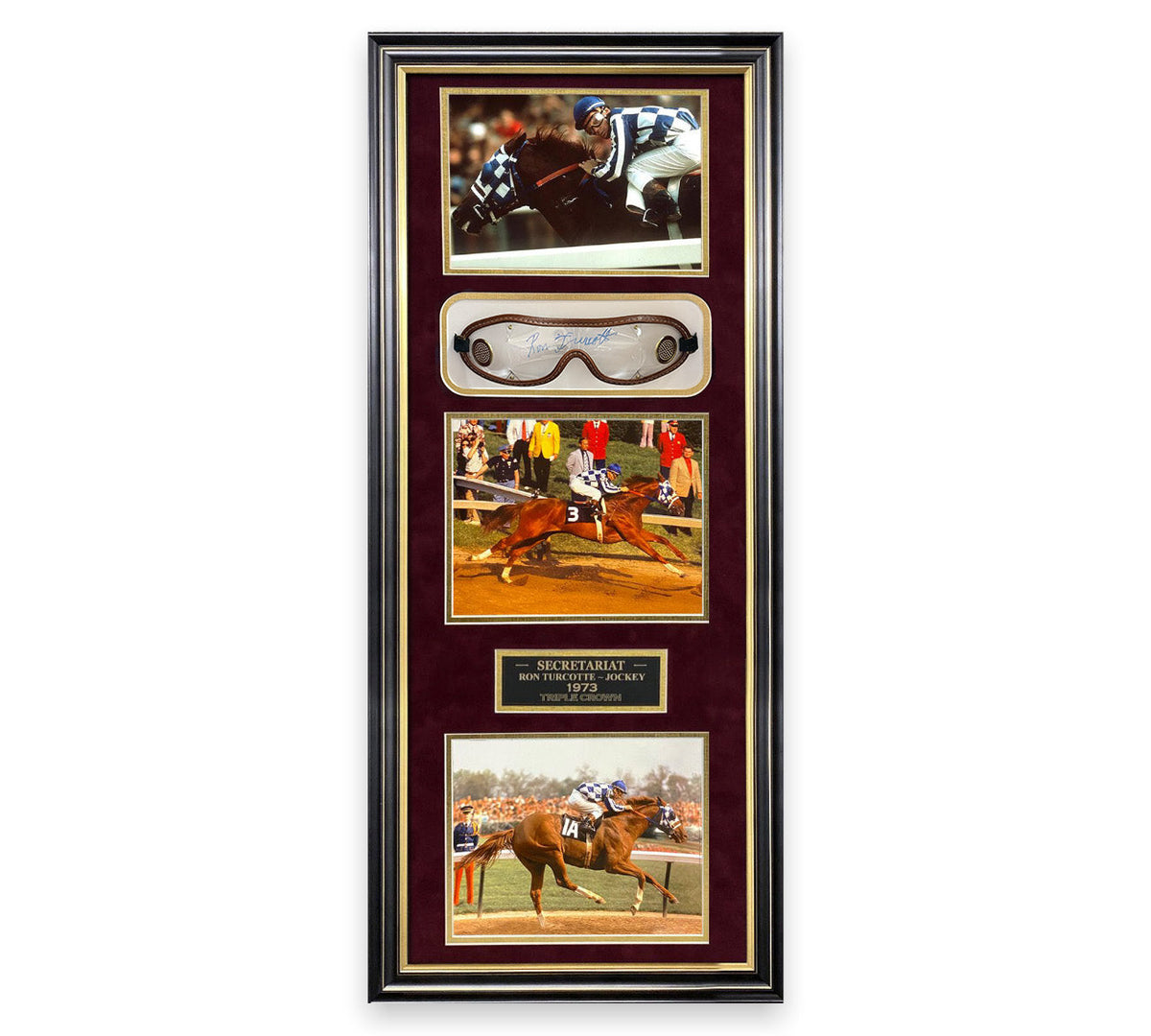 Ron Turcotte Autographed Secretariat Goggles Framed to 13x32