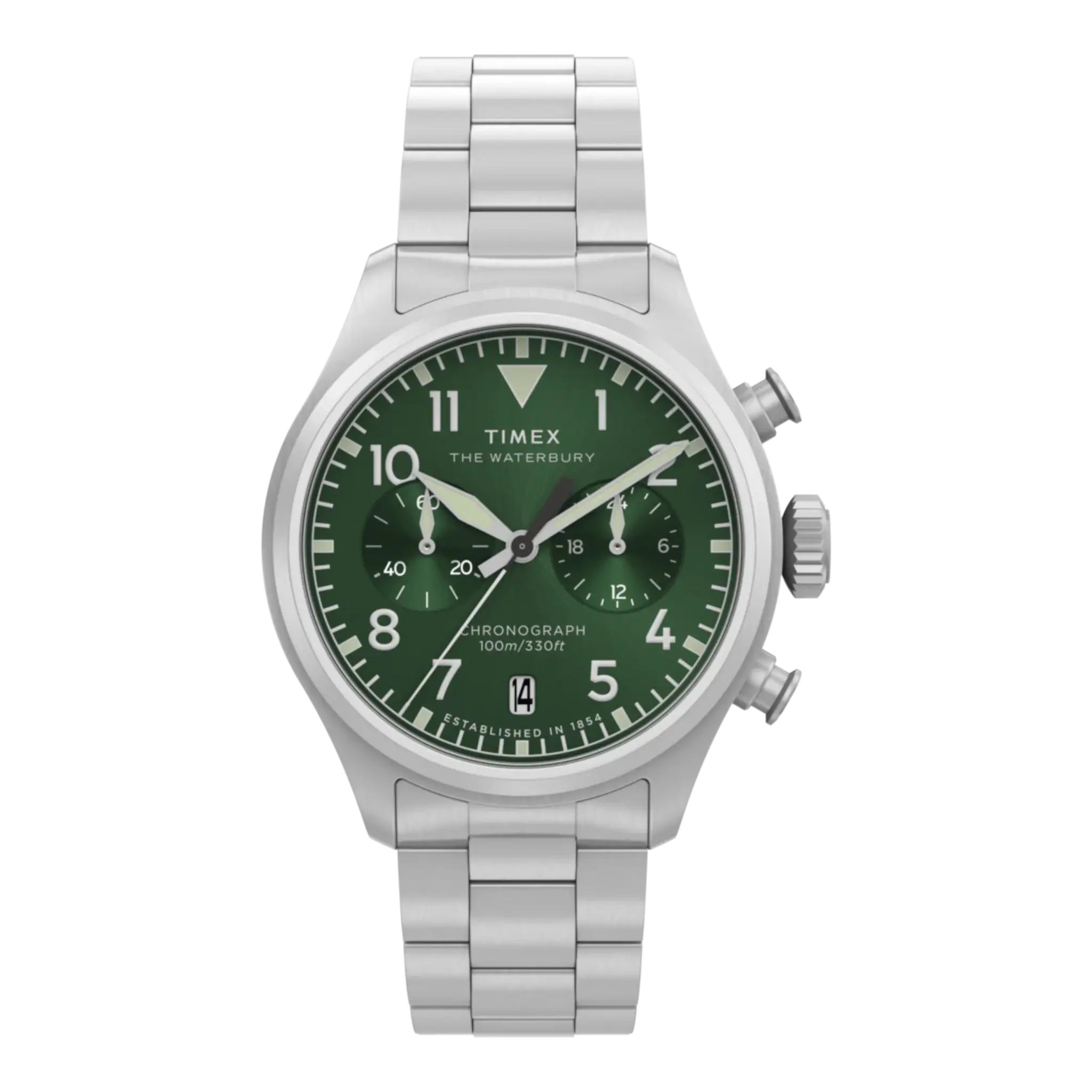 Timex Waterbury Ace Chronograph Watch — 41mm Stainless Steel Bracelet