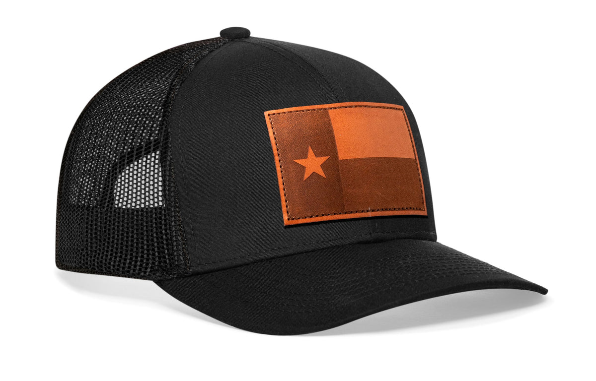Texas Flag Trucker Hat  |  Leather TX Snapback