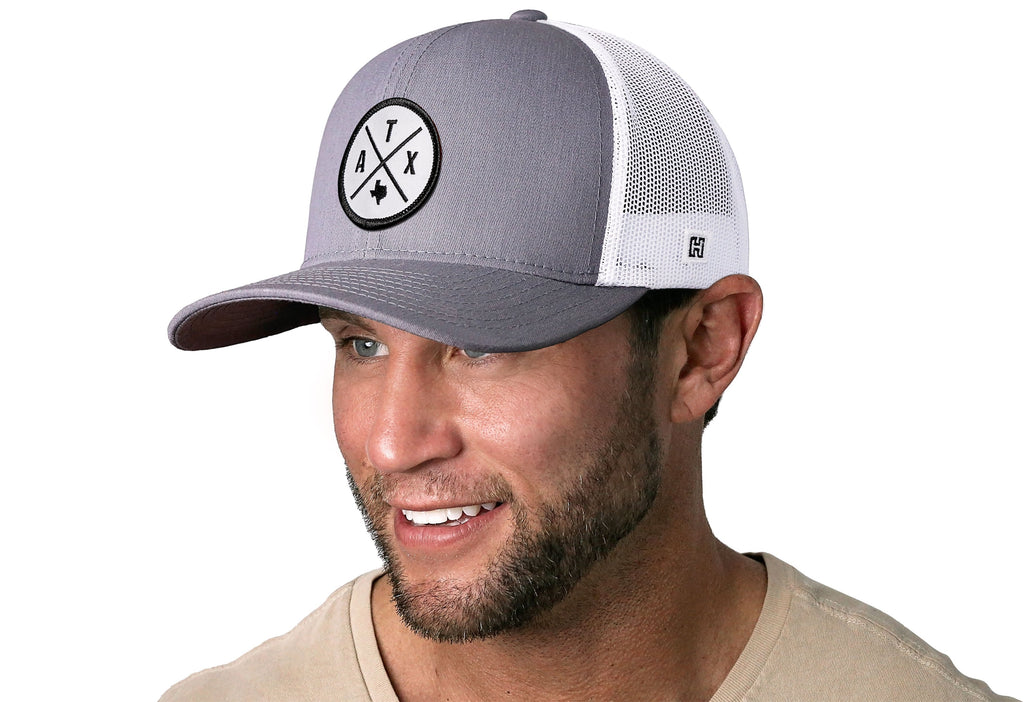 Austin Trucker Hat  |  White Patch ATX X Snapback