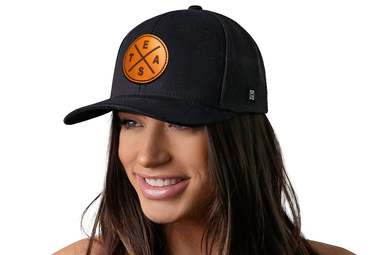 Texas Trucker Hat  |  Leather TE(X)AS X Snapback