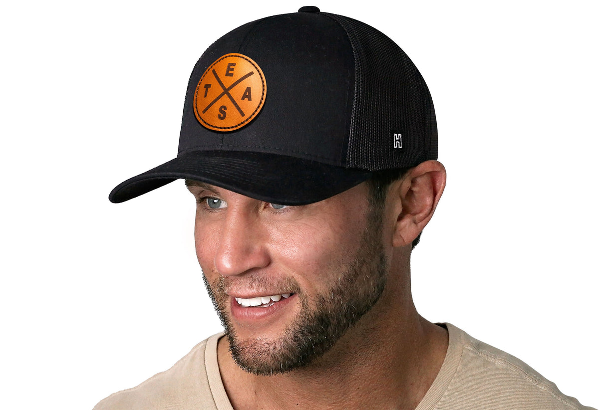 Texas Trucker Hat  |  Leather TE(X)AS X Snapback