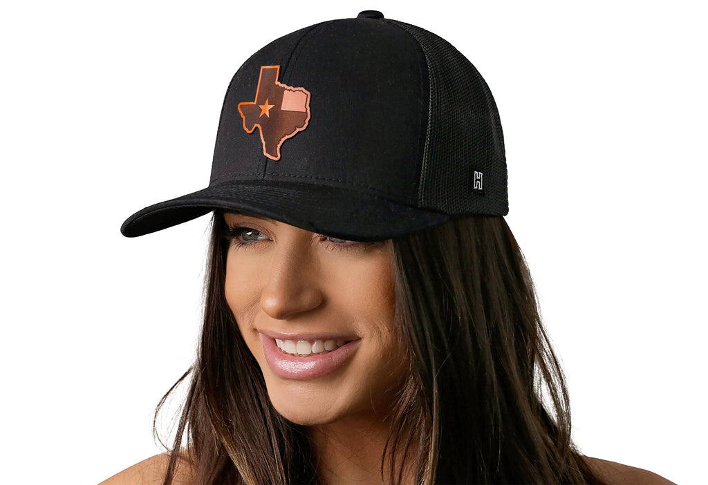 Texas Flag Trucker Hat  |  Leather State Outline TX Snapback