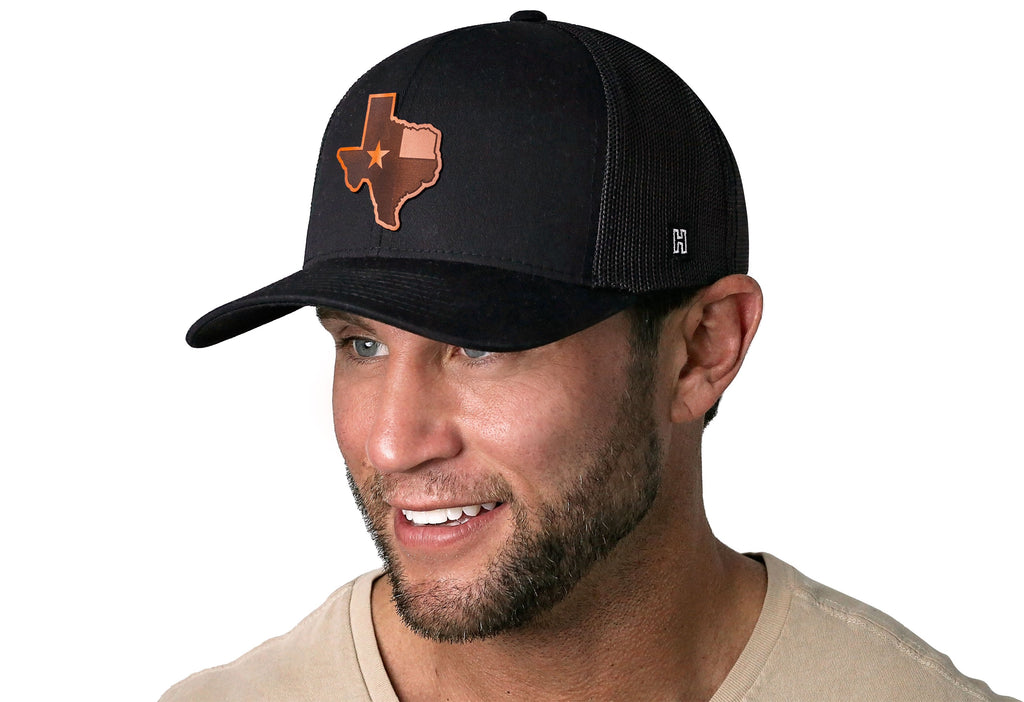 Texas Flag Trucker Hat  |  Leather State Outline TX Snapback
