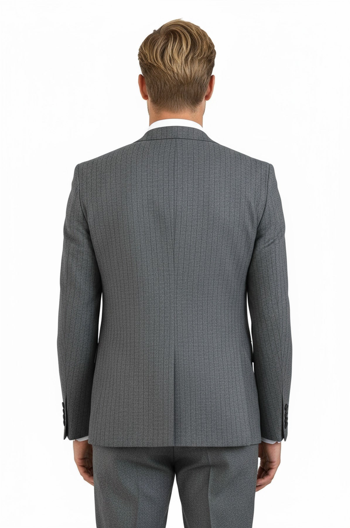 Striped Vested Grey Men's Suit    - Wessi