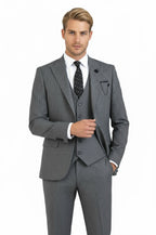 Striped Vested Grey Men's Suit    - Wessi