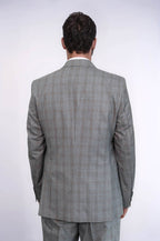 Checked Slim Fit Grey Men Suit - Wessi