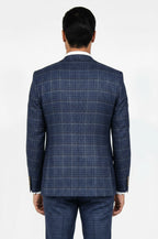 Slim Fit Checked Patterned Navy Blue Men Suit - Wessi