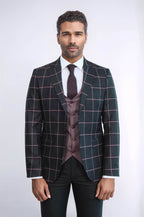 Checked Patterned Slim Fit Black Men Suit - Wessi