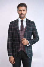 Checked Patterned Slim Fit Black Men Suit - Wessi
