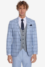 Checked Patterned Slim Fit Light Blue Men Suit - Wessi