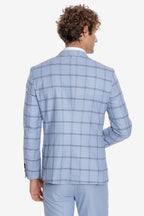 Checked Patterned Slim Fit Light Blue Men Suit - Wessi