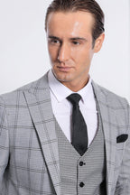 Checked Patterned Slim Fit Grey Men Suit - Wessi