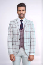 Checked Patterned Vested Light Grey Men Suit - Wessi