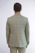 Checked Patterned Slim Fit Beige Men Suit - Wessi