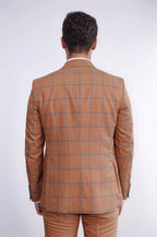 Checked Patterned Slim Fit Orange Men Suit - Wessi