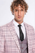 Checked Slim Fit Pink Men Suit - Wessi