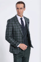 Checked Patterned Slim Fit Green Men Suit - Wessi