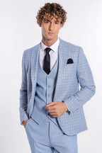 Checked Slim Fit Light Blue Men Suit - Wessi