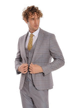 Checked Slim Fit Light Blue Men Suit - Wessi