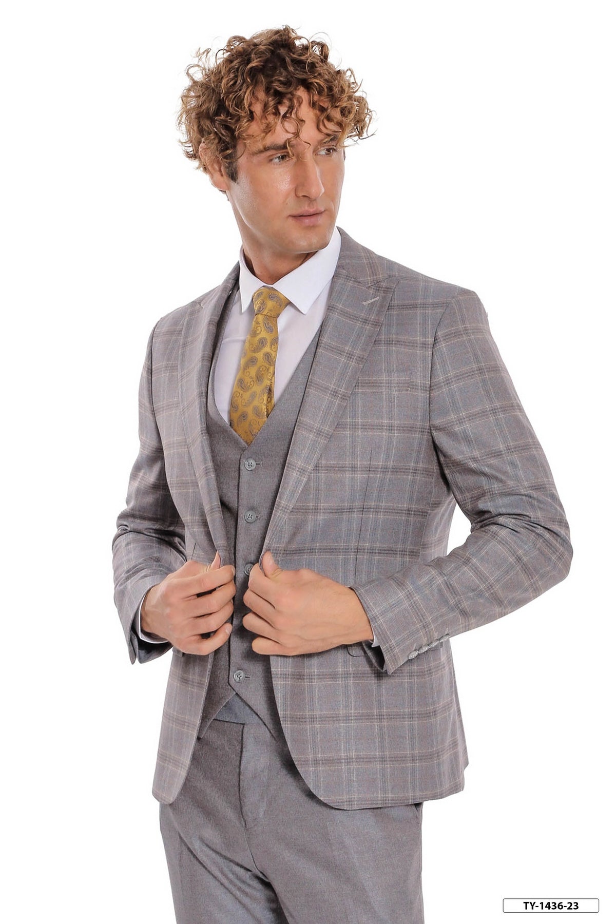 Checked Slim Fit Light Blue Men Suit - Wessi