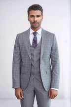 Checked Slim Fit Grey Men Suit - Wessi