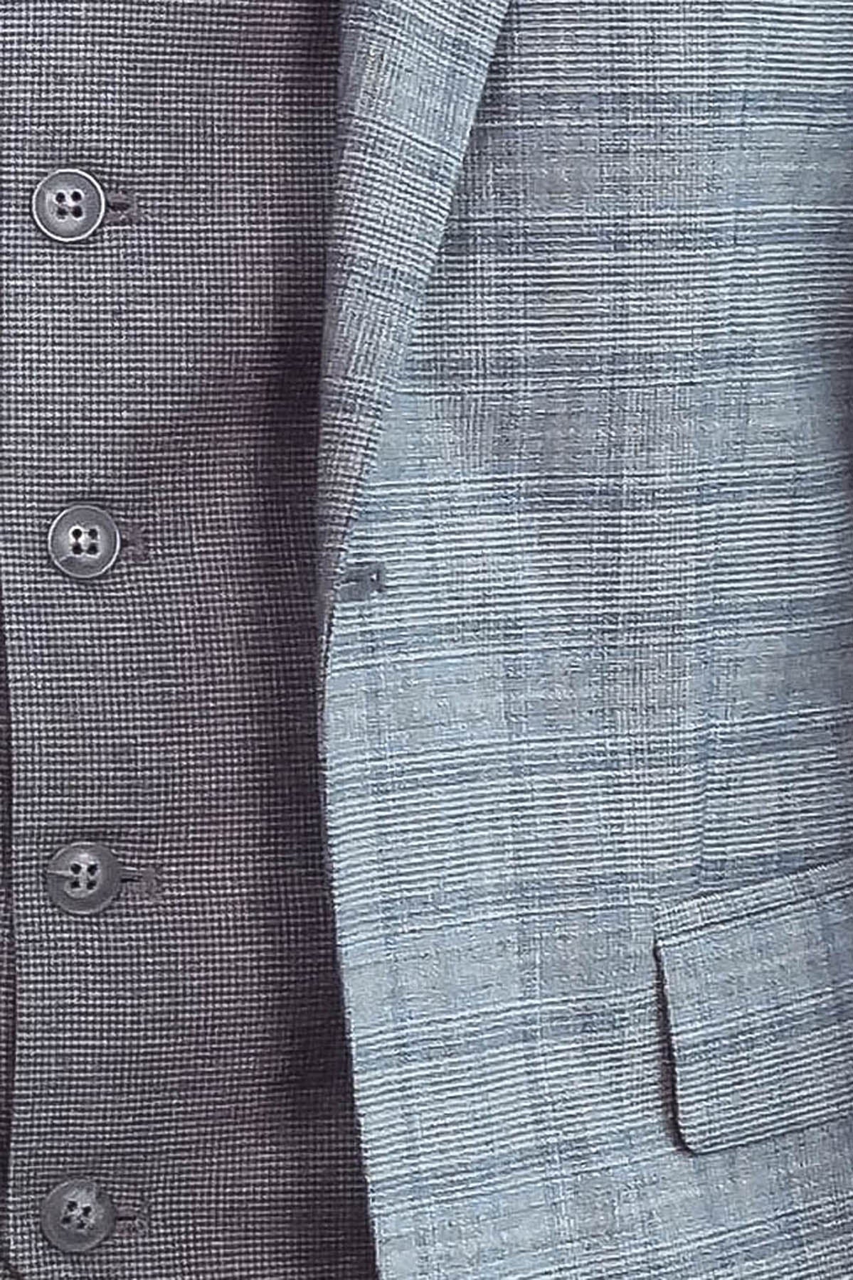 Checked Slim Fit Grey Men Suit - Wessi