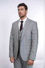 Checked Slim Fit Light Grey Men Suit - Wessi