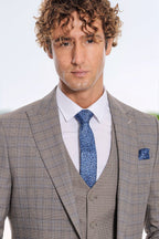 Checked Slim Fit Light Brown Men Suit - Wessi