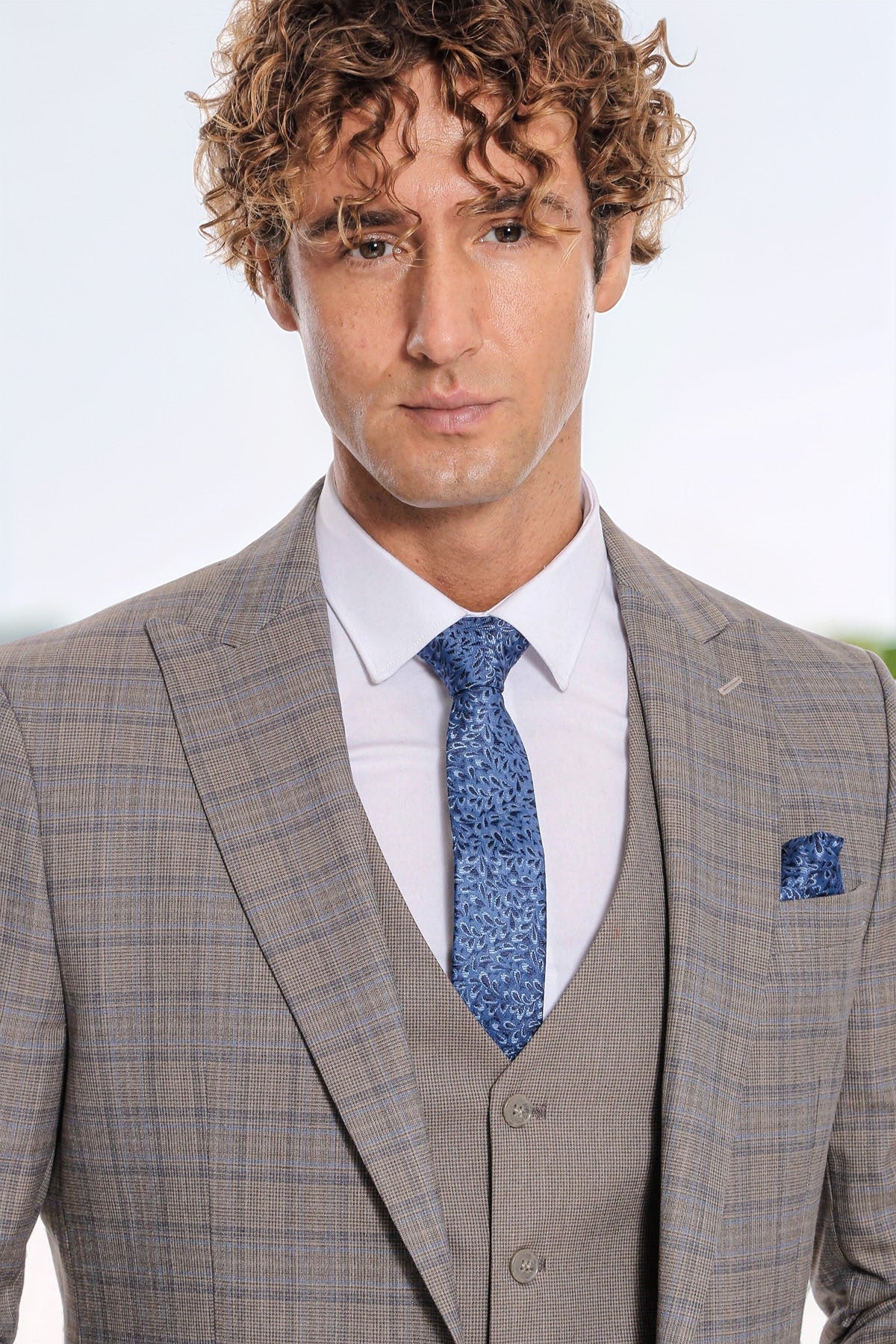 Checked Slim Fit Light Brown Men Suit - Wessi
