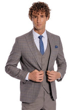 Checked Slim Fit Light Brown Men Suit - Wessi