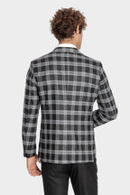 Slim Fit Patterned Checked Black Men Suit - Wessi