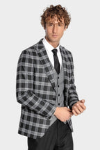 Slim Fit Patterned Checked Black Men Suit - Wessi