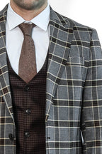 Patterned Checked Slim Fit Anthracite Men Suit - Wessi