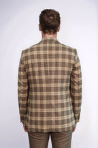 Slim Fit Patterned Checked Light Brown Men Suit - Wessi