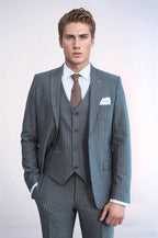 Striped Slim Fit Antracite Men Suit - Wessi