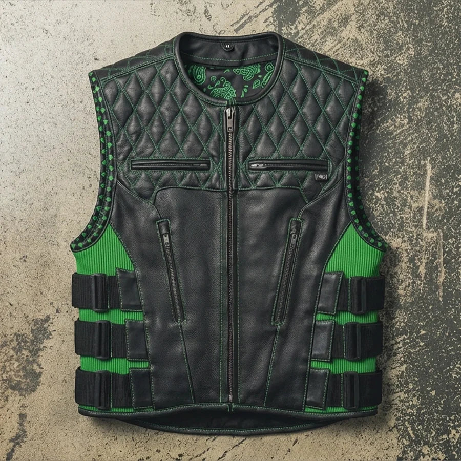 Tactical Emerald Men’s Motorcycle Leather Vest