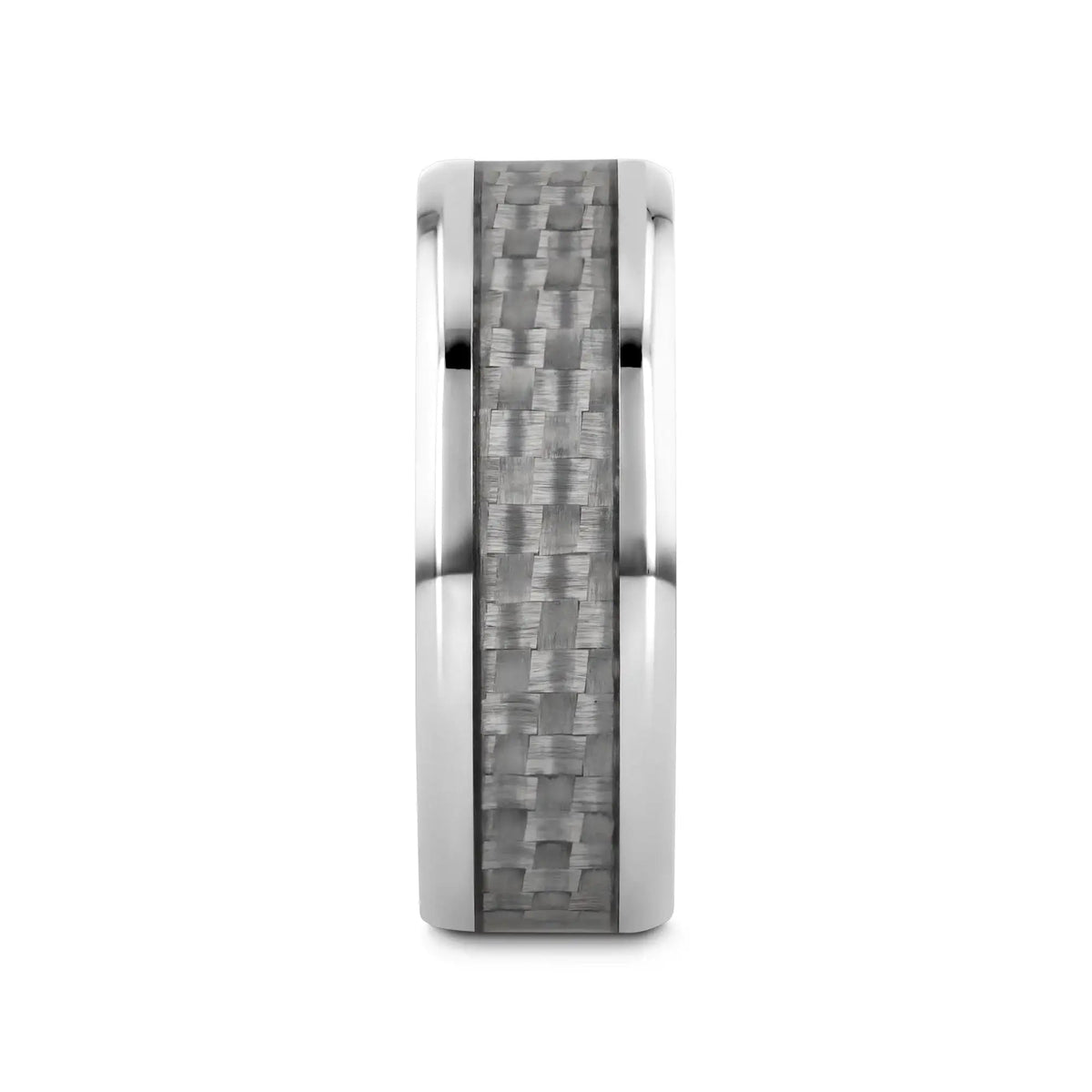 TANTALUS Beveled Edge Titanium Ring with White Carbon Fiber Inlay - 8mm