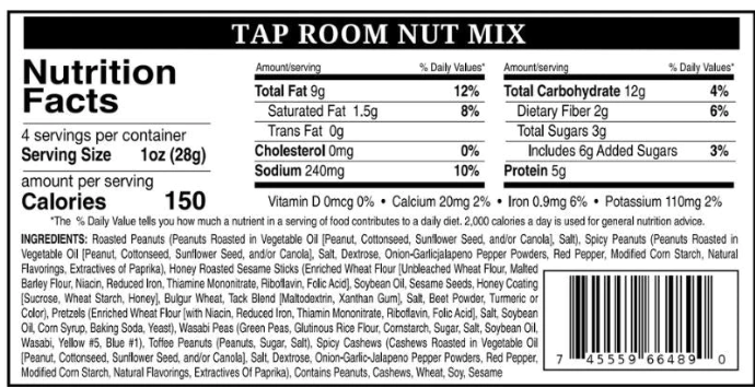 Taproom Spicy Nut Mix – 1 Pound Bar Snack Blend in Canvas Gift Bag