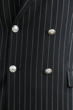 Pinstripe Double Breasted Men’s Black Suit with Silver Button Details - Wessi