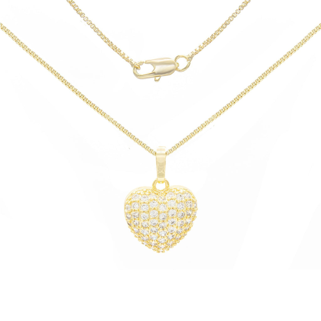 Cubic Zirconia 14K Gold Filled Voluminous Heart Pendant Necklace Set