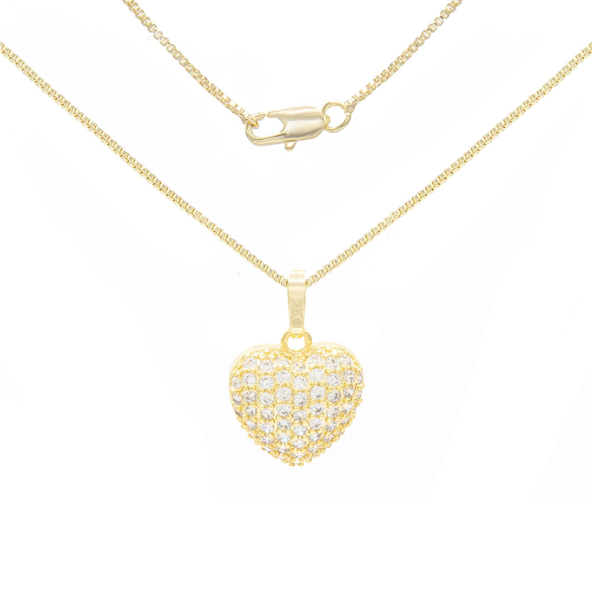 Cubic Zirconia 14K Gold Filled Voluminous Heart Pendant Necklace Set