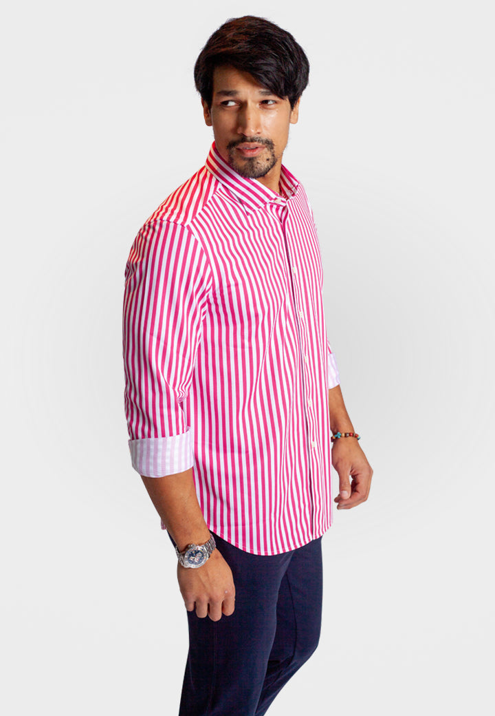 The Go Big Stripe Long Sleeve Tech Shirt - Sunset Stripe