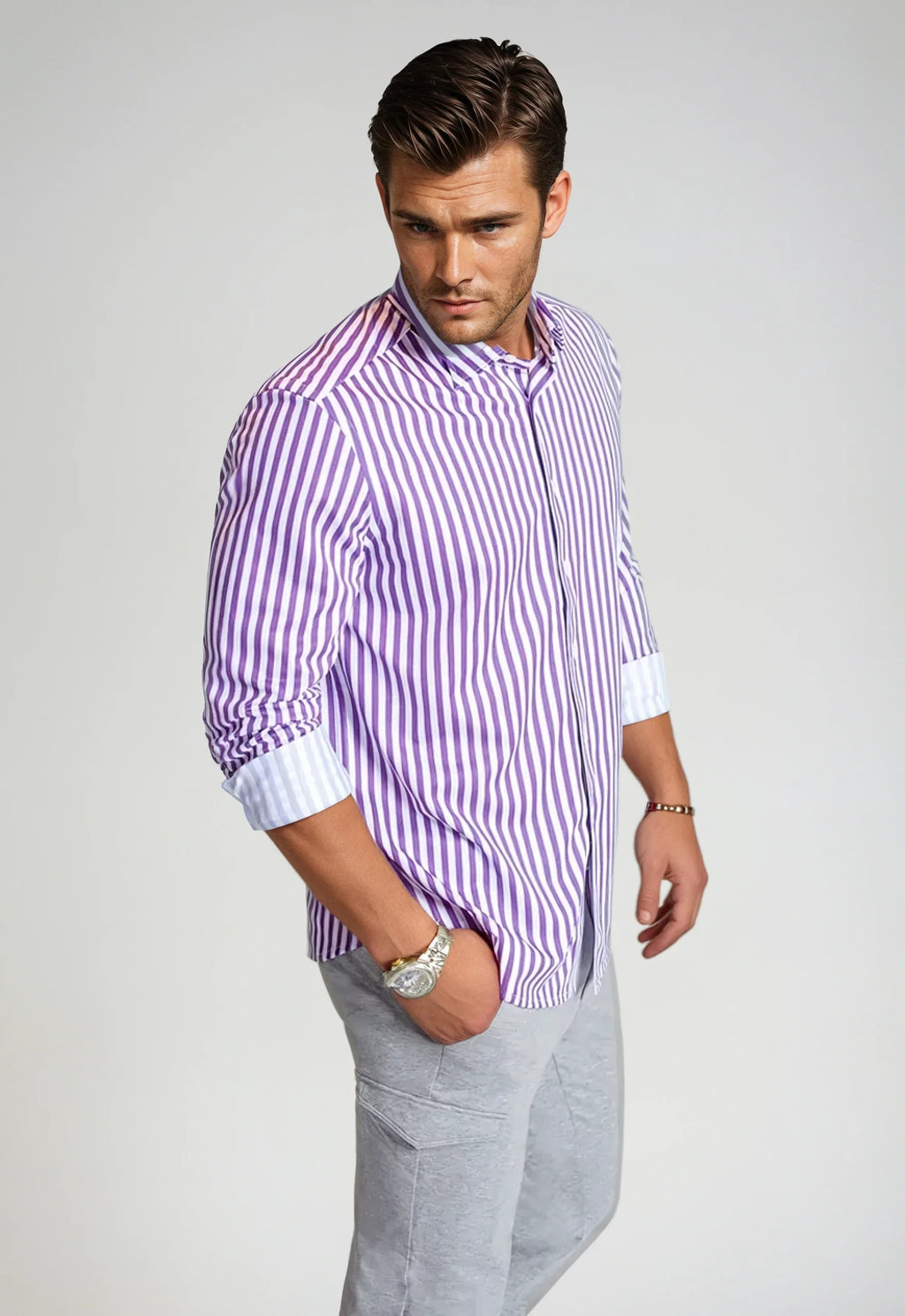 The Go Big Stripe Long Sleeve Tech Shirt - Grape