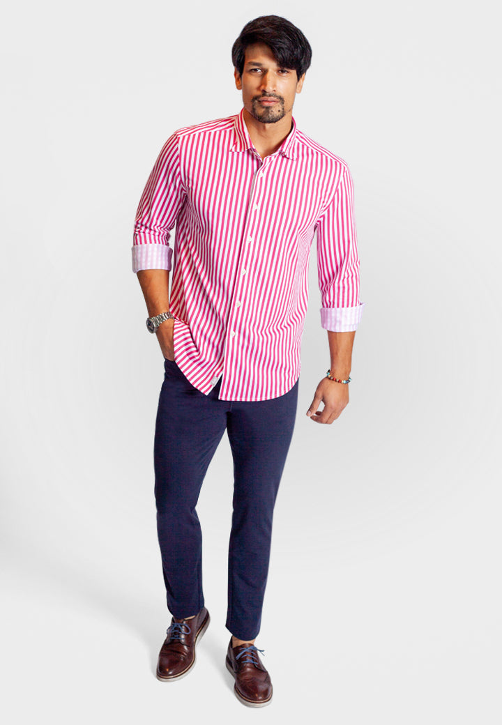 The Go Big Stripe Long Sleeve Tech Shirt - Sunset Stripe