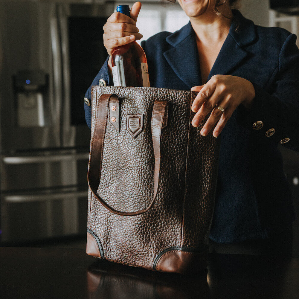 Theodore Leather Two Bottle Wine Tote Carrier