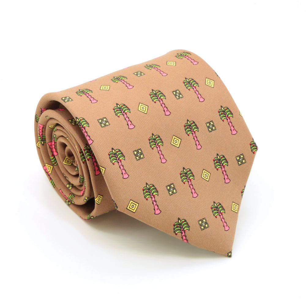 Palm Tree Brown Necktie with Handkerchief Set
