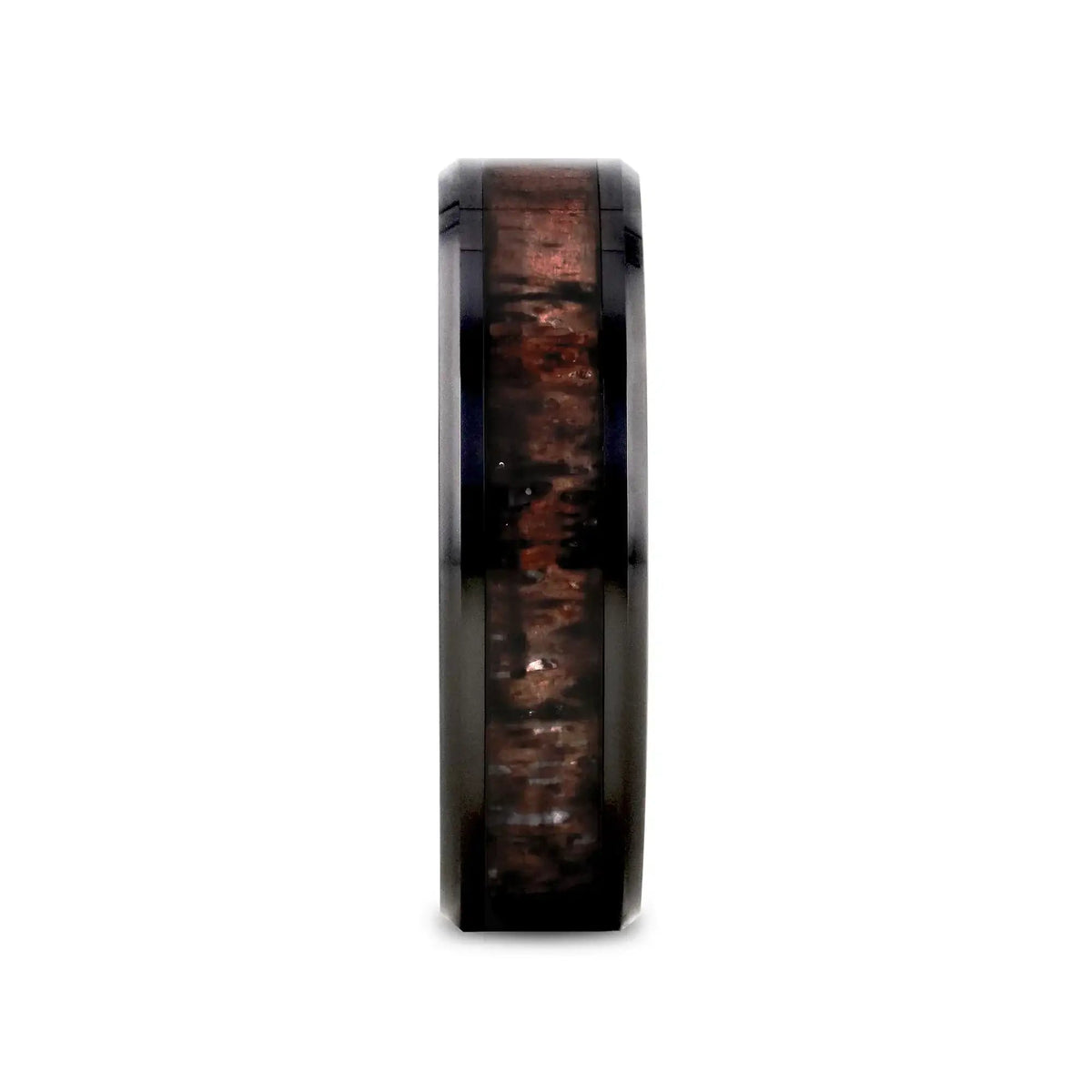 TINE Black Ceramic Polished Beveled Men's Wedding Band with Dark Brown Antler Inlay - 6mm & 8mm